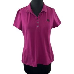 Burberry Brit Women's Pink Magenta Short Sleeve Cotton Polo Shirt Metal Logo L